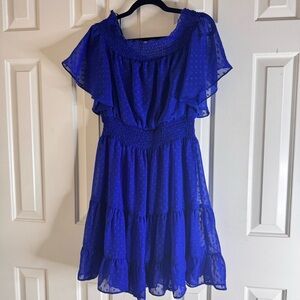 Royal Blue Swiss Dot Chiffon Dress - Size 16